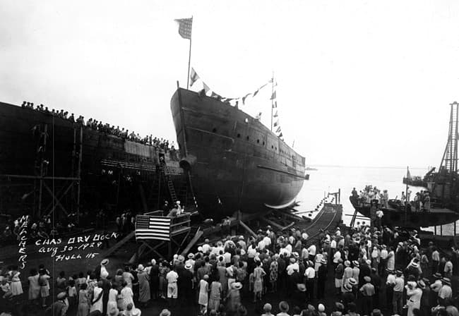 Photograph, 1929: lightship LV-115 at her launch at Charleston Drydock & Machine Company.